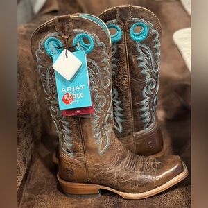 Ariat Teal and Brown Rodeo Quincy Western Boots Size 6